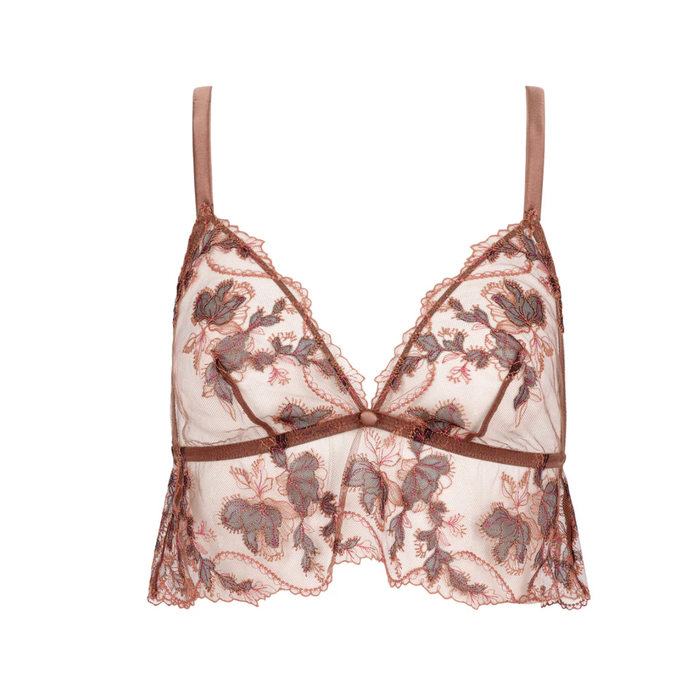 Huit Poème  Wireless Bralette - Mocha Brown Floral Lace - Romantiques