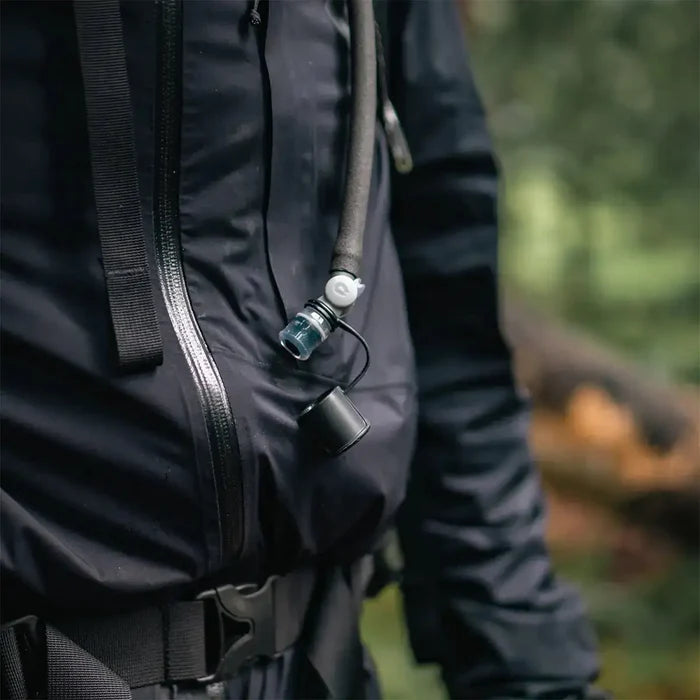 HydraPak Force Tactical Grey Water Reservoir hose clipped to tactical jacket, perfect for hands-free hydration | John Bulls  from  John Bull Clothing
