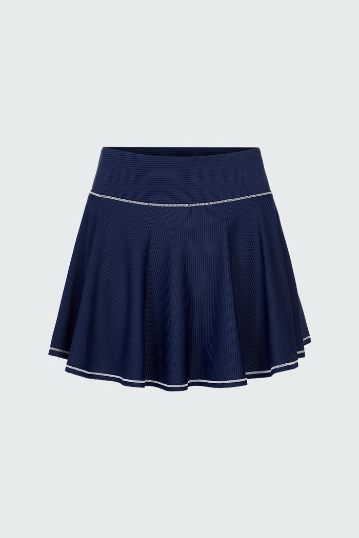 Isabelle Ribbed Tennis Skirt in Marine Navy shown flat