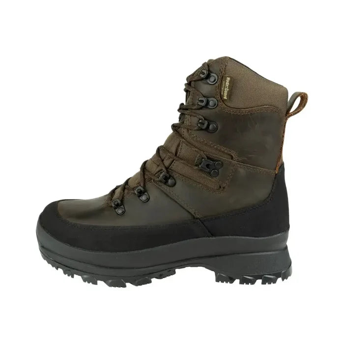 Side view of Jack Pyke Waterproof Field Boots in brown leather, designed for rugged outdoor use. Ideal for hunters and shooters in wet conditions.  from  John Bull Clothing