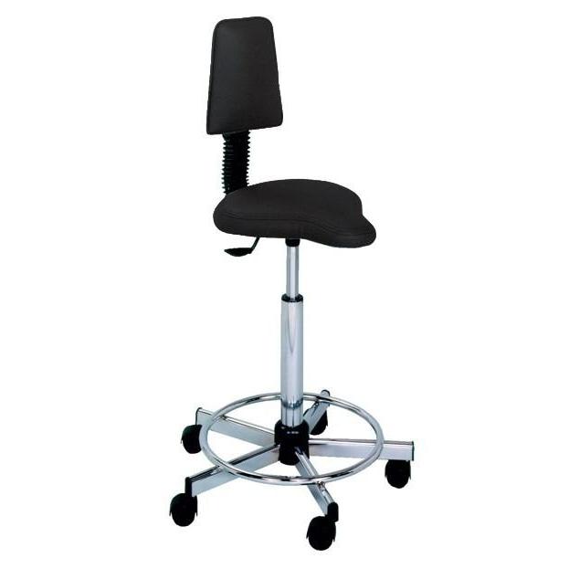 Pibbs Jack Stool: black, adjustable height, wheels, foot ring, small backrest.