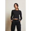 Jamie Cotton Long Sleeve Crew Tee in True Black - Romantiques
