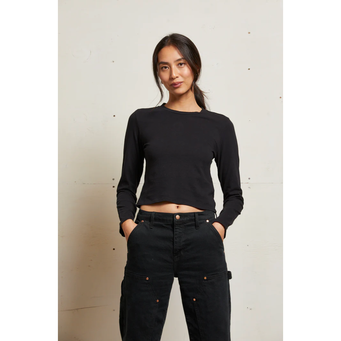 Jamie Cotton Long Sleeve Crew Tee in True Black - Romantiques