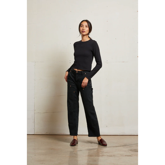 Jamie Cotton Long Sleeve Crew Tee in True Black - Romantiques