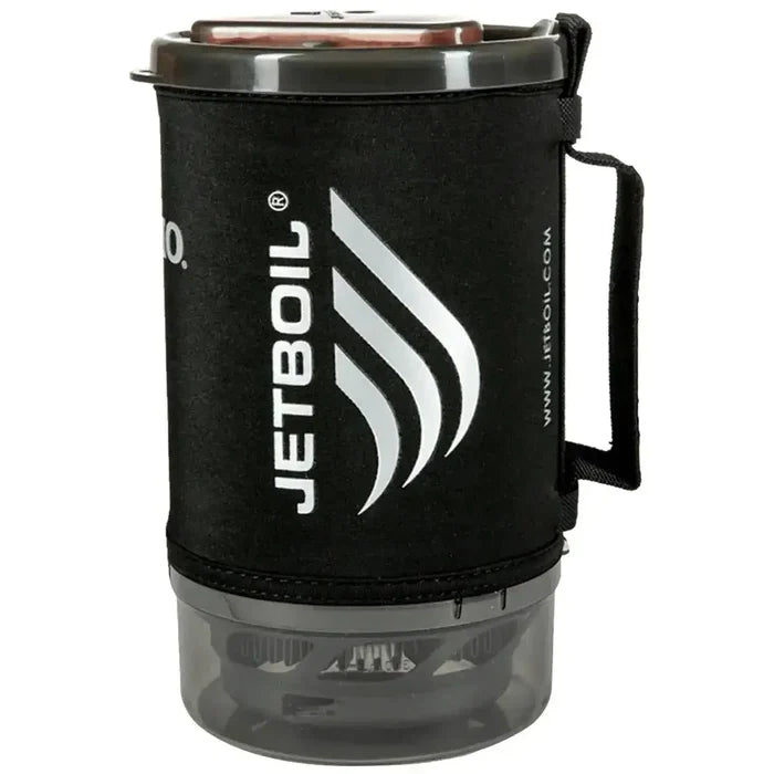 Jetboil Sumo Carbon 1.8L Cooking System packed for transport with lid and bottom cover. Lightweight and portable for camping adventures.  from  John Bull Clothing