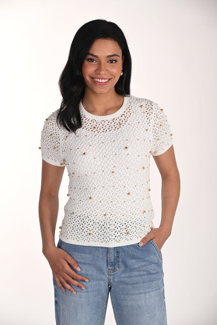 Jeweled Crew Pullover Top