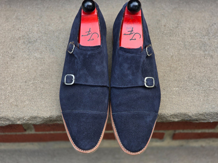 J.FitzPatrick - Double Monk Strap - Navy Suede - US 7.5