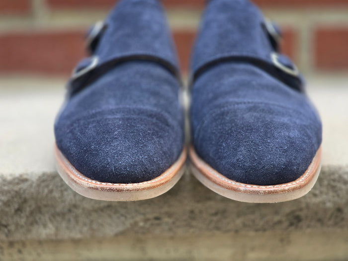 J.FitzPatrick - Double Monk Strap - Navy Suede - US 7.5