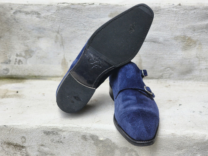 J.FitzPatrick - Suede Double Monk Strap - Blue - US 7.5