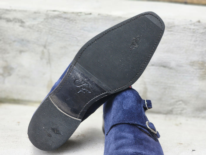 J.FitzPatrick - Suede Double Monk Strap - Blue - US 7.5