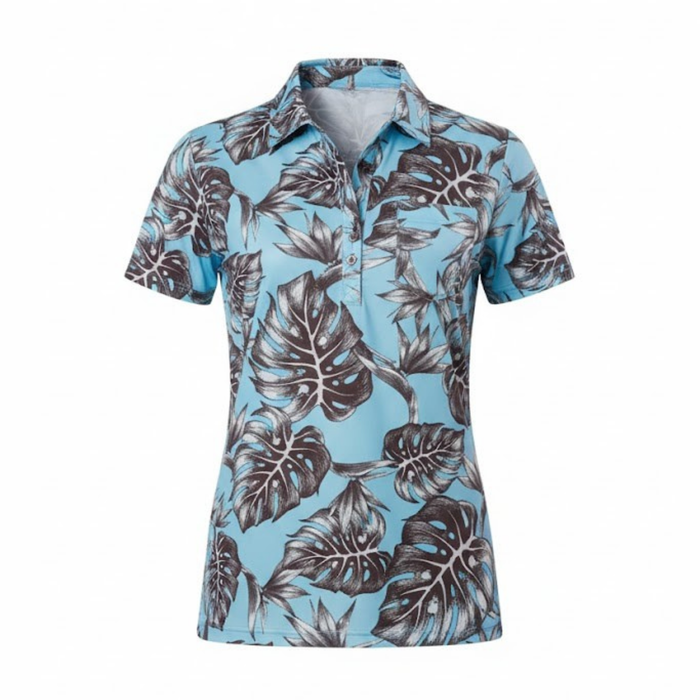 "Jungle" Downtown Fit - OGA Women's Polo - Black / Pale Sky