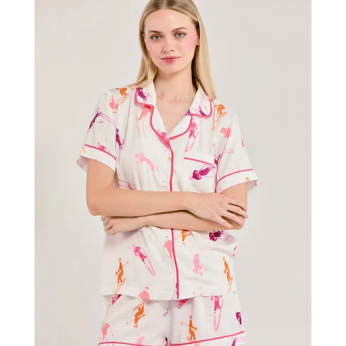 Katie Kime Bluebird Day Short Pajama Set - Ski Print Modal Cotton - Romantiques