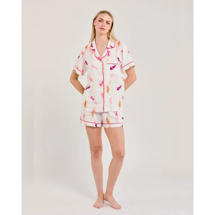 Katie Kime Bluebird Day Short Pajama Set - Ski Print Modal Cotton - Romantiques