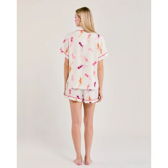Katie Kime Bluebird Day Short Pajama Set - Ski Print Modal Cotton - Romantiques