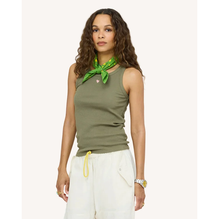 Kerri Rosenthal Cotton Blend Ribbed Tank in Army Green