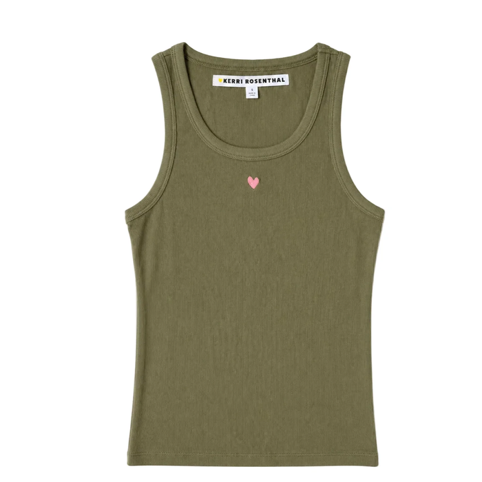 Kerri Rosenthal Cotton Blend Ribbed Tank in Army Green