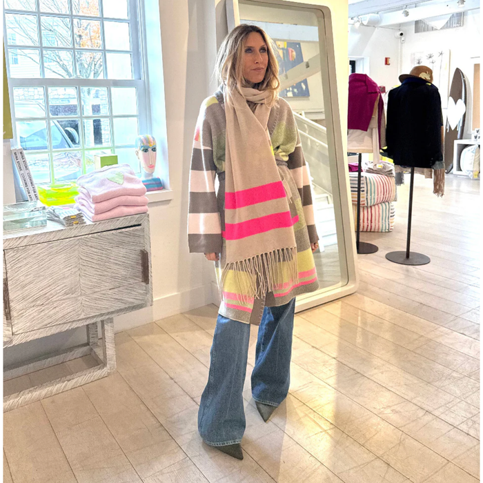 Kerri Rosenthal's Beige Multi Stripe Cashmere Scarf - Romantiques