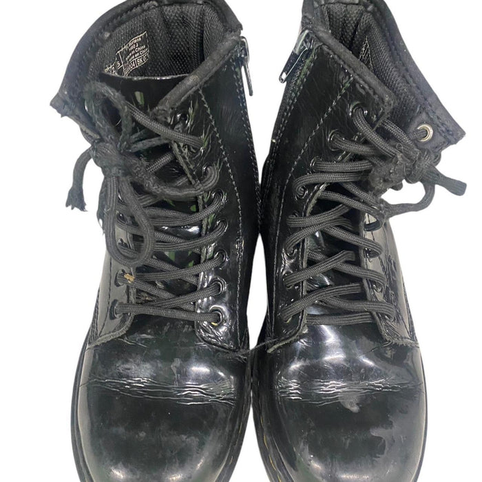 Kids black leather lace up boots