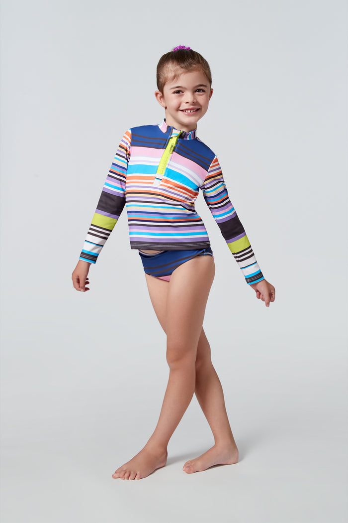 Watskin Jackie long sleeved two piece rashguard set in Variegated Stripe