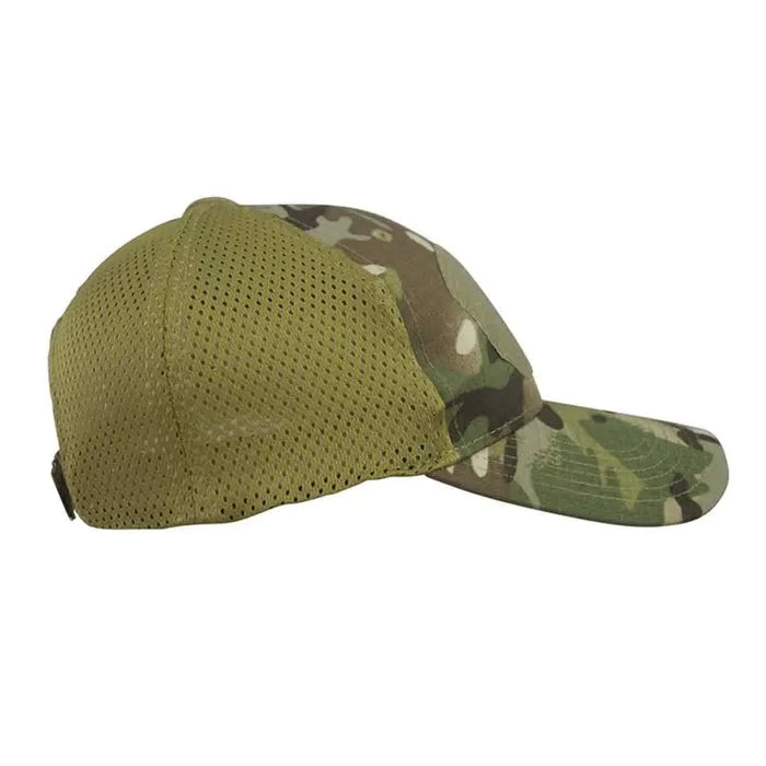Side view of Kombat Spec-Ops Baseball Cap BTP showing breathable mesh panels and adjustable strap, perfect for tactical and casual wear.  from  John Bull Clothing