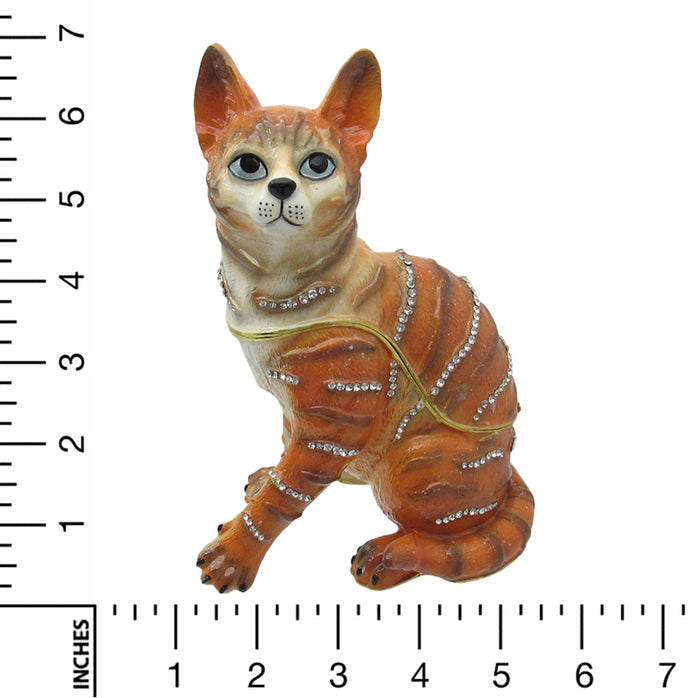 Large Orange Cat Jeweled Trinket Box Austrian Crystals