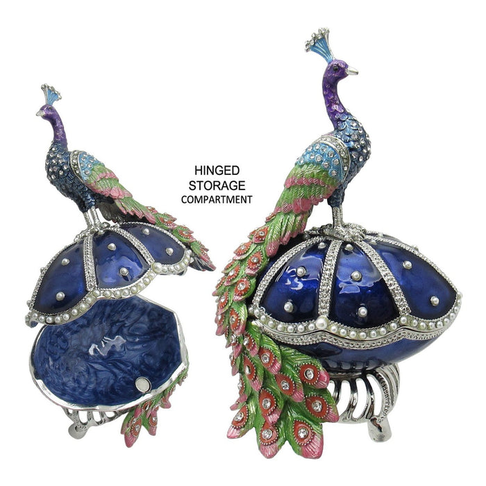 Large Peacock Egg Jeweled Trinket Box AustrianI Crystals