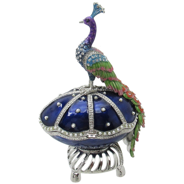 Large Peacock Egg Jeweled Trinket Box AustrianI Crystals