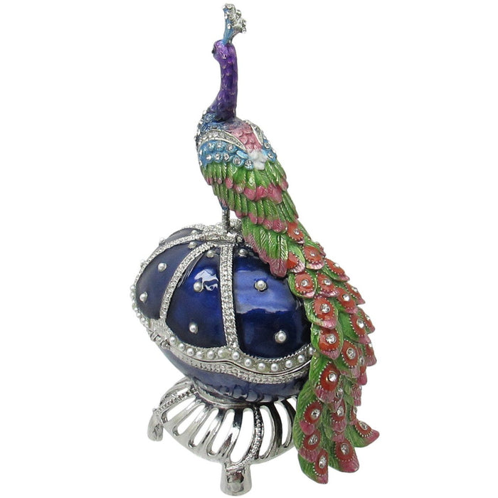 Large Peacock Egg Jeweled Trinket Box AustrianI Crystals