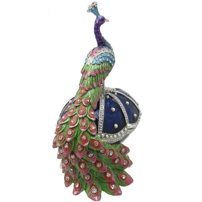 Large Peacock Egg Jeweled Trinket Box AustrianI Crystals