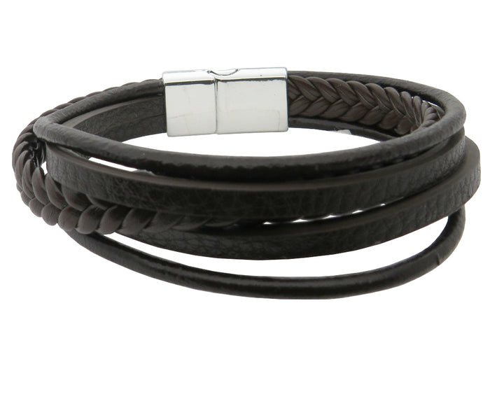 Leather Multilayer Magnetic-Clasp Braided Wrap Bracelet Gift Box, Brown