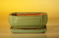 Light Green Ceramic Bonsai Pot - Rectangle -Professional Series with Attached Humidity/Drip tray-6.37 x 4.75 x 2.625