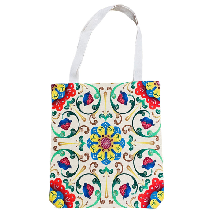 Linen look Tote bag Folk Art