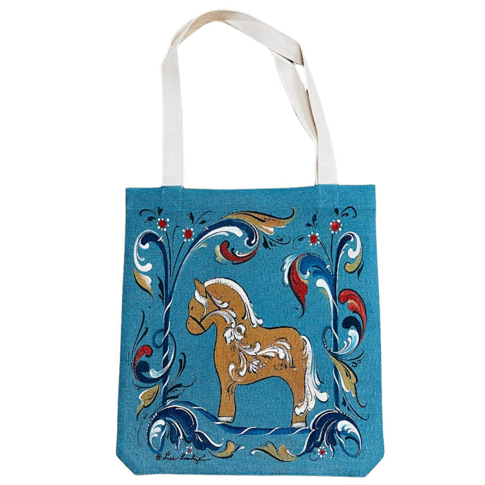 Linen look Tote bag Lise Lorentzen Rosemaling  Fjord horse