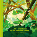 Child reading "Little Creatures of the National Parks" alphabet book by Penguin Random House LLC, showing colorful pages and park animals.