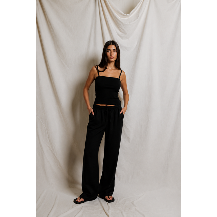 Lorana Linen Drawstring Pants in Black