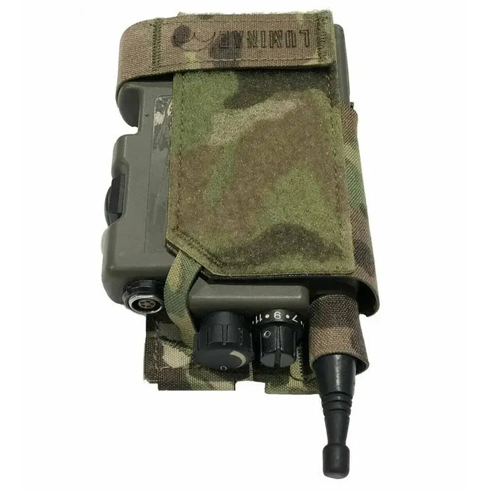Top-down view of the Luminae Multicam PRR Pouch MTP showcasing its secure Velcro closure and protective camouflage design.  from  John Bull Clothing