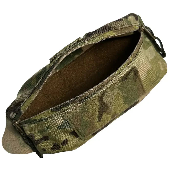 Interior view of Luminae Over the Belt OTB Pouch Multicam showing spacious main compartment with hook-and-loop lining for secure storage.  from  John Bull Clothing
