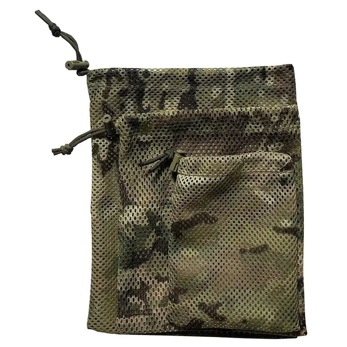 Stacked Luminae Stash Bags - Set of 3 Multicam highlighting compact nesting design and tactical mesh material for efficient luggage organization.  from  John Bull Clothing