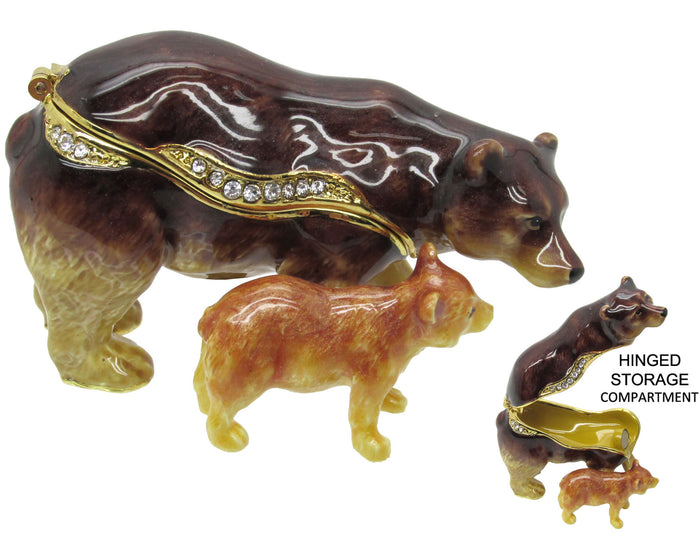 Mama Cub Brown Bear Jeweled Trinket Box Austrian Crystals