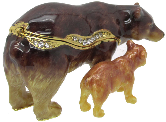 Mama Cub Brown Bear Jeweled Trinket Box Austrian Crystals
