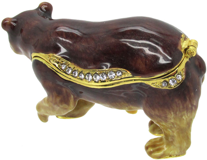 Mama Cub Brown Bear Jeweled Trinket Box Austrian Crystals