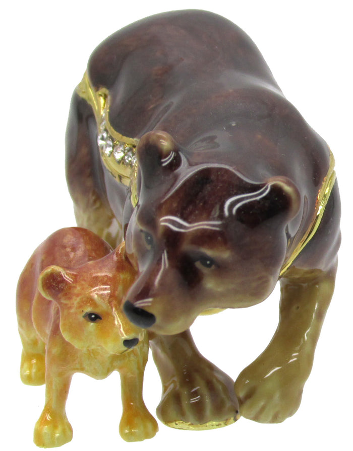 Mama Cub Brown Bear Jeweled Trinket Box Austrian Crystals