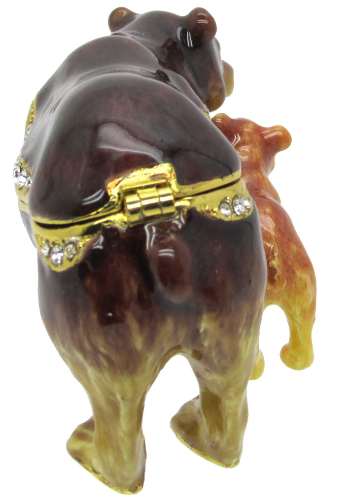 Mama Cub Brown Bear Jeweled Trinket Box Austrian Crystals