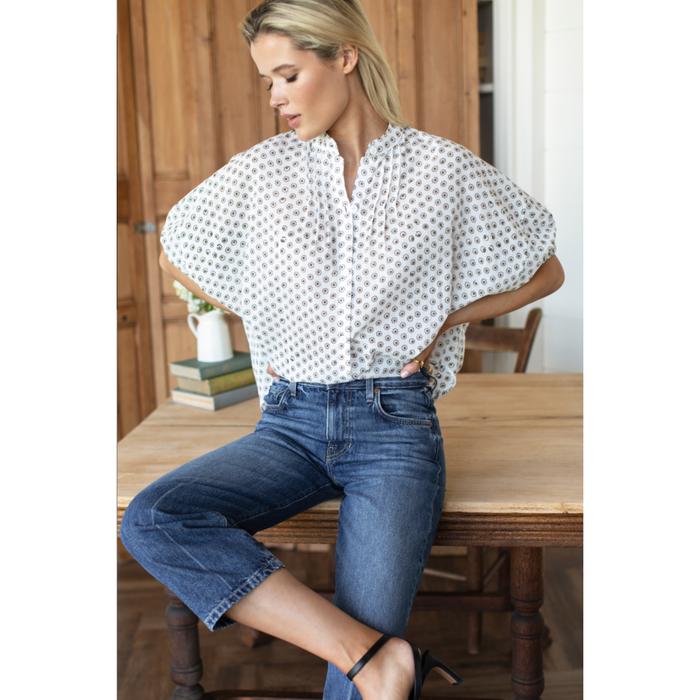 Mandarin Collar Top - Organic Signet Olive