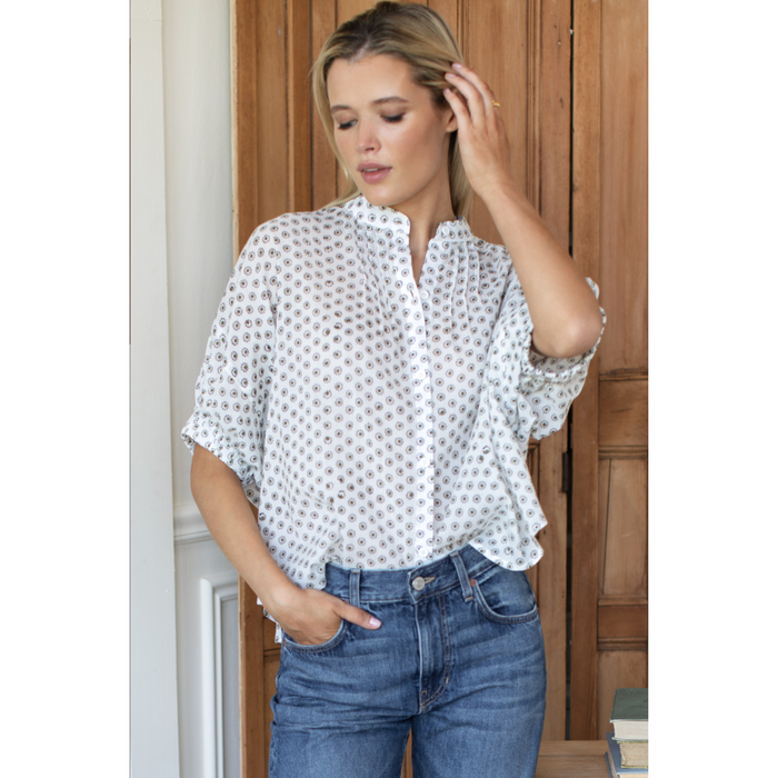 Mandarin Collar Top - Organic Signet Olive