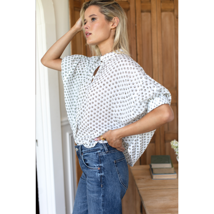 Mandarin Collar Top - Organic Signet Olive