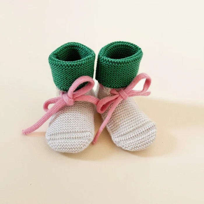 Merino booties 9-15m - Cream/Grass