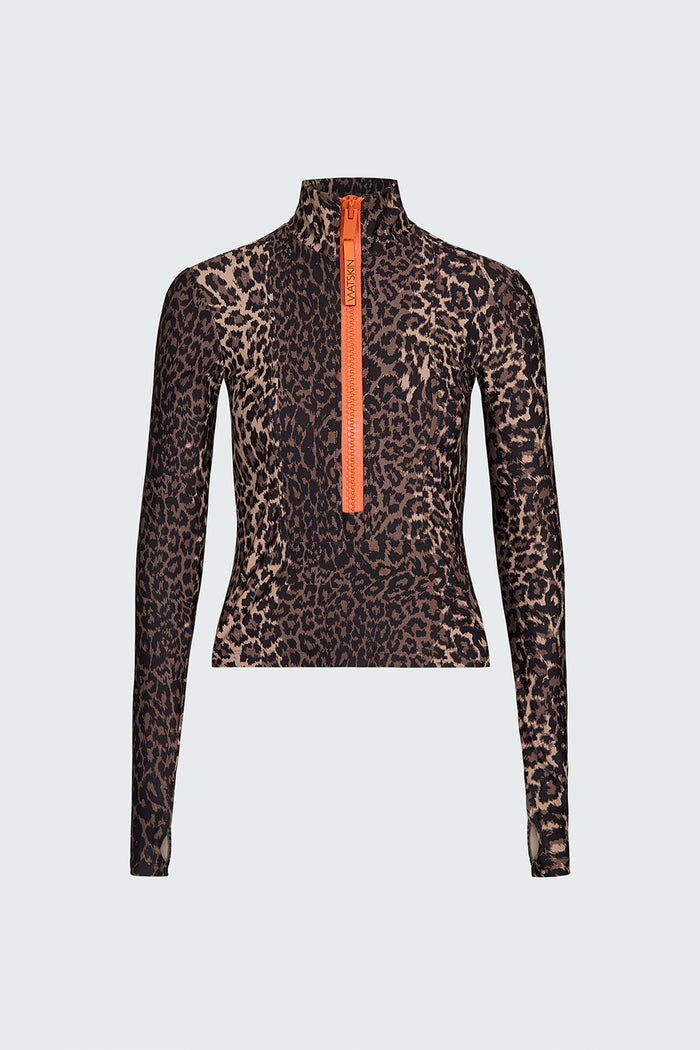 Watskin Mia half-zip tee in Leopard shown flat