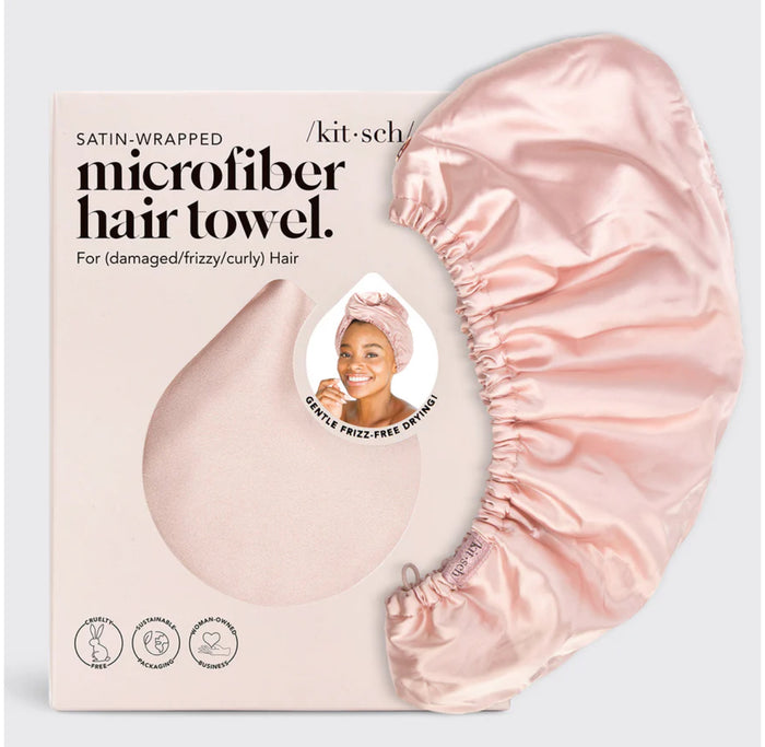 Microfiber hair towel turban satin wrapped