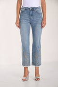 Mid-Rise Cropped Jeans with Palm Floral Print